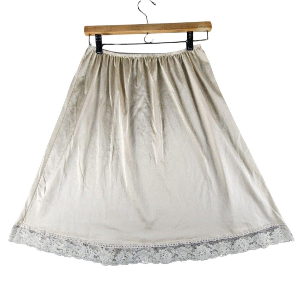 Vintage Komar Half Slip Skirt Womens Large Ivory Nylon Lace Hem Lingerie USA